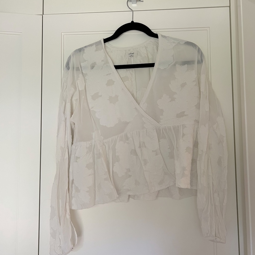 Aritzia white/sheer cropped blouse
